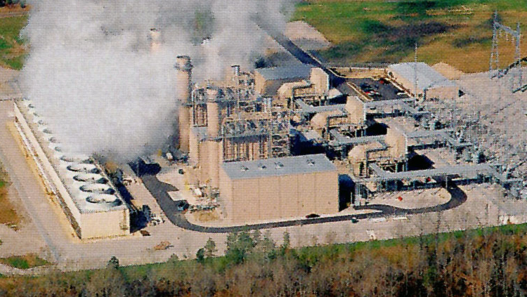 Projects: Aerial view of powerplant with steam rising