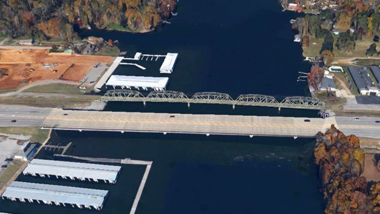 Projects: Aerial view of two bridges over water